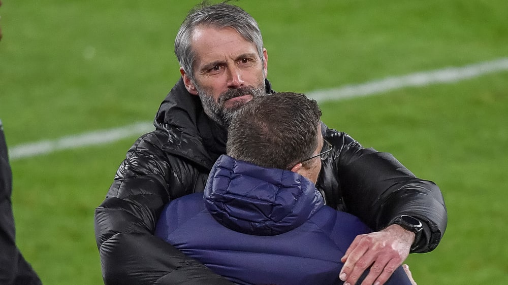 Wenigstens noch einmal jubeln: Gladbachs Trainer Marco Rose und sein Sportdirektor Max Eberl.