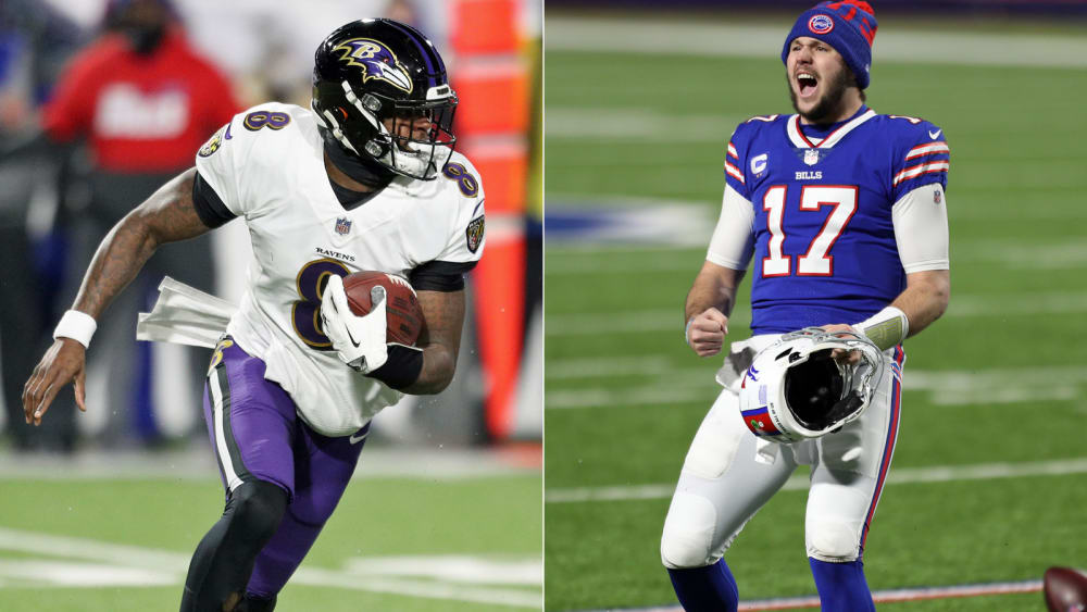 Der eine Quarterback ist raus, der andere weiter gut drauf: Lamar Jackson und Josh Allen.