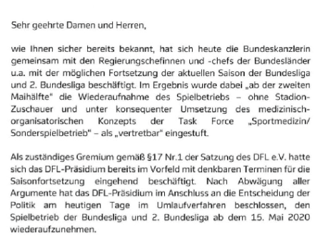 Auszug aus dem Schreiben von Christian Seifert an die 36 Klubs