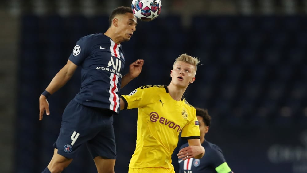 PSG-Verteidiger Thilo Kehrer gegen Dormunds Erling Haaland.