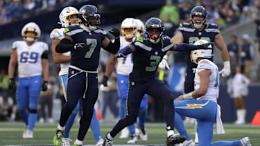 Oct 4, 2026; Seattle, Washington, USA;  Seattle Seahawks safety Nick Emmanwori (3) celebrates after a play against the Los Angeles Chargers during the second half at Lumen Field.  Mandatory Credit: Joe Nicholson-Imagn Images