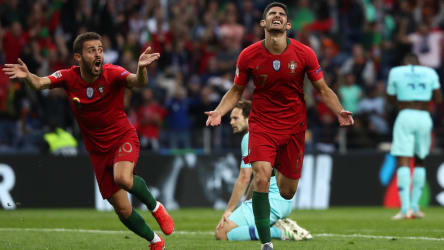 Er entschied das Finale der Nations League: Portugals Goncalo Guedes (re., mit Vorlagengeber Bernardo Silva).