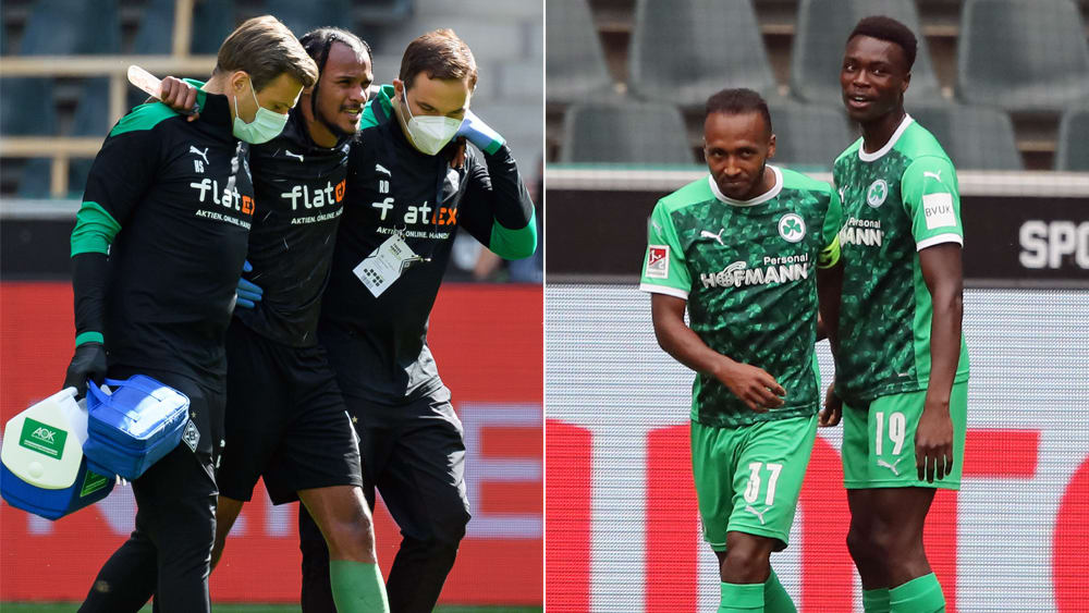 Gladbachs Valentino Lazaro musste gestützt vom Feld gebracht werden, Julian Green traf doppelt für Fürth.