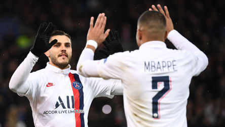 Mauro Icardi (li.) und Kylian Mbappé bejubeln das 1:0 gegen Galatasaray.