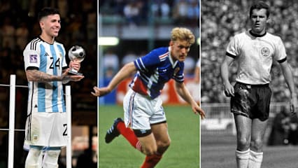 Franz Beckenbauer (re.) und Robert Prosinecki wirbelten die Fußballwelt schon als Talente auf - Enzo Fernandez (li.) gewann den "Best Young Player"-Award zuletzt.