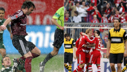 Ivan Saenko gegen Christian Gentner, Bayern-Spieler jubeln