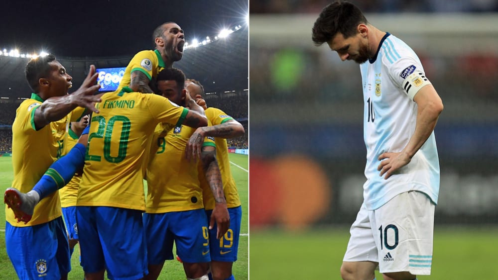 Das Spiegelbild: Brasilianischer Jubel gegen argentinischen Frust.
