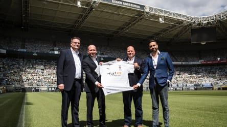 Guido Uhle (Prokurist Borussia), Stephan Schippers (CEO Borussia), Frank Niehage (CEO flatex) und Muhamad Chahrour (CFO flatex).