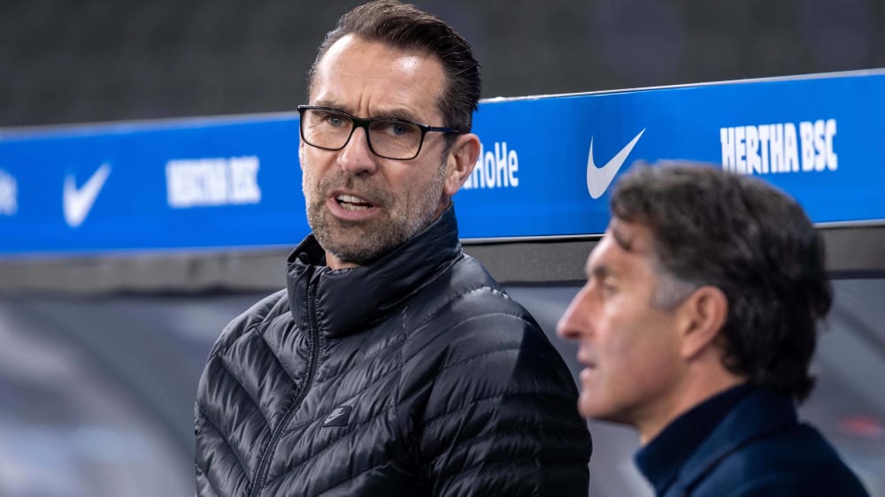 Arminia Bielefeld im Blick: Hertha-Manager Michael Preetz und Trainer Bruno Labbadia.