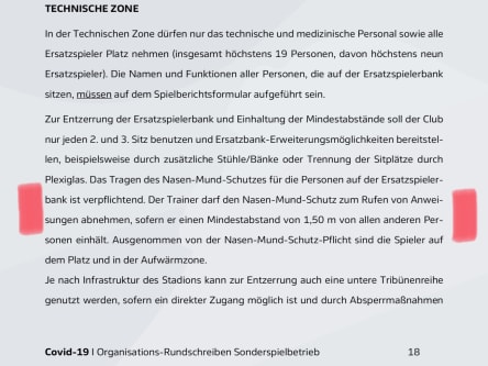 Auszug aus dem Organisations-Rundschreiben Sonderspielbetrieb