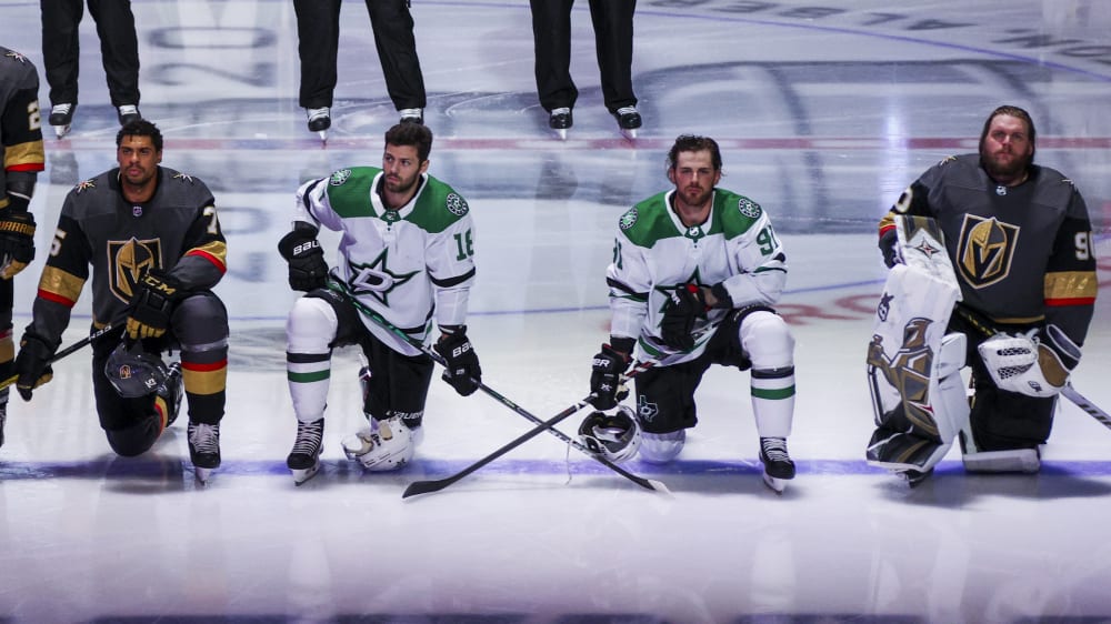 Ryan Reaves, Jason Dickinson, Tyler Seguin & Robin Lehner