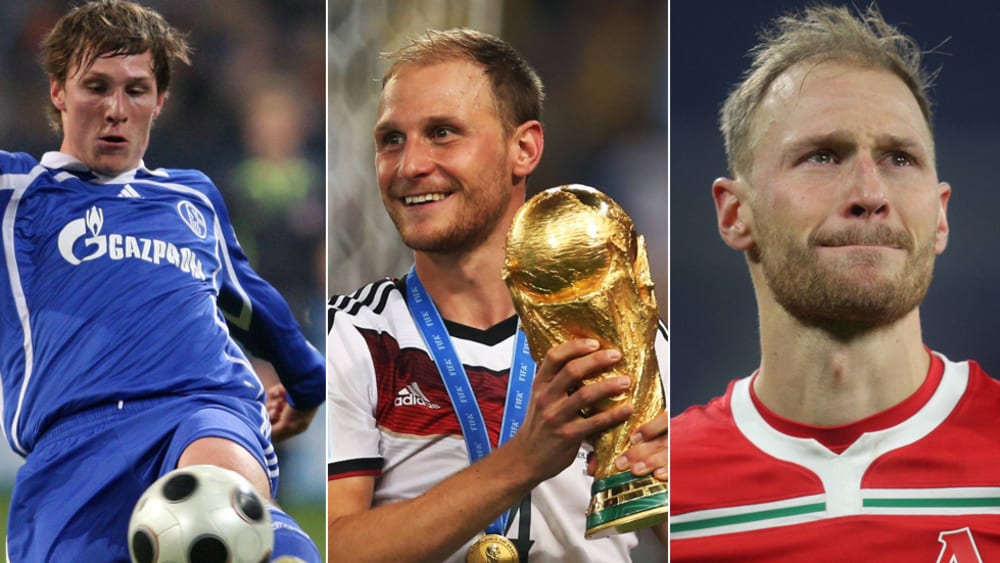Bewegende Karriere: Benedikt Höwedes bei seinen Anfängen Schalke, als Weltmeister im DFB-Trikot und bei seiner Rückkehr nach Gelsenkirchen mit Lok Moskau.