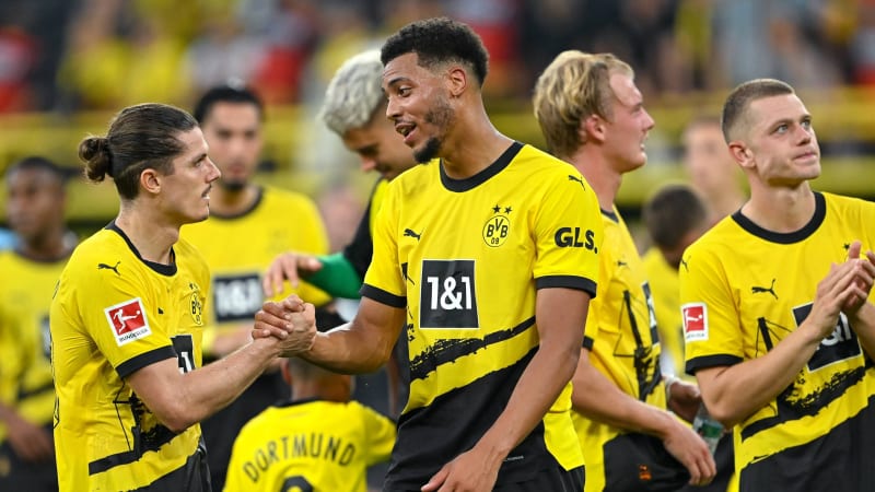 19.08.2023, Fussball, Bundesliga, 1. Spieltag Saison 2023 2024, Borussia Dortmund -1. FC Köln, Marcel Sabitzer (Borussia Dortmund), Felix Nmecha (Borussia Dortmund), xRHR-FOTO TKx *** 19 08 2023, Football, Bundesliga, 1 matchday season 2023 2024, Borussia Dortmund 1 FC Köln, Marcel Sabitzer Borussia Dortmund , Felix Nmecha Borussia Dortmund , xRHR PHOTO TKx Copyright: RHR-FOTOx RHR-FOTO TK