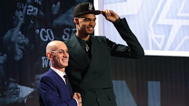 BROOKLYN, NY - JUNE 22: Victor Wembanyama is selected first overall by the San Antonio Spurs during the 2023 NBA Draft on June 22, 2023 at Barclays Center in Brooklyn, New York. NOTE TO USER: User expressly acknowledges and agrees that, by downloading and or using this photograph, User is consenting to the terms and conditions of the Getty Images License Agreement. Mandatory Copyright Notice: Copyright 2023 NBAE (Photo by Michael J. LeBrecht II/NBAE via Getty Images)