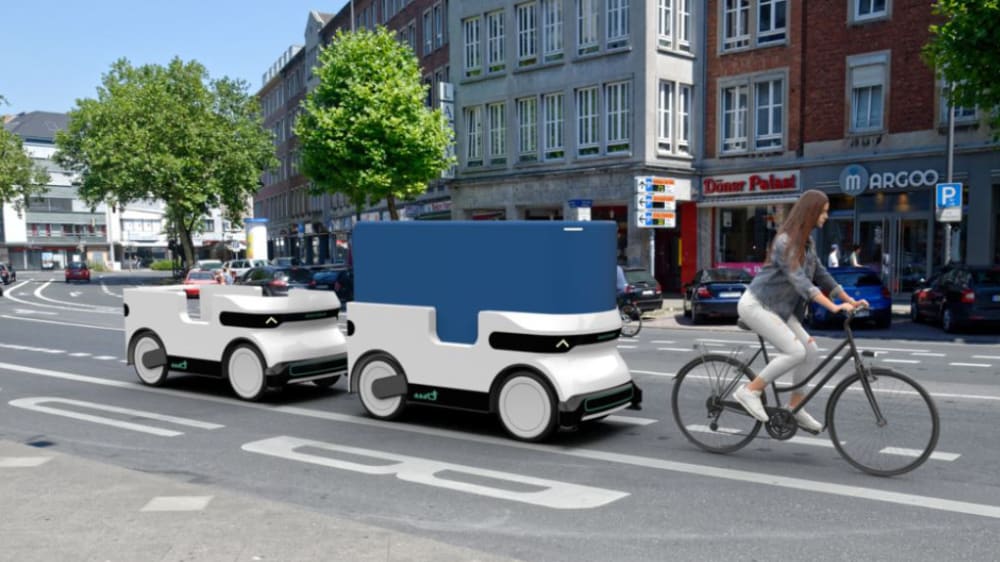 Ducktrain: Die Waggons folgen automatisiert und elektrisch dem Zusteller.