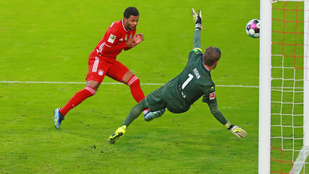 Der Schlusspunkt in München: Serge Gnabry köpft gegen Kölns Keeper Timo Horn ein.