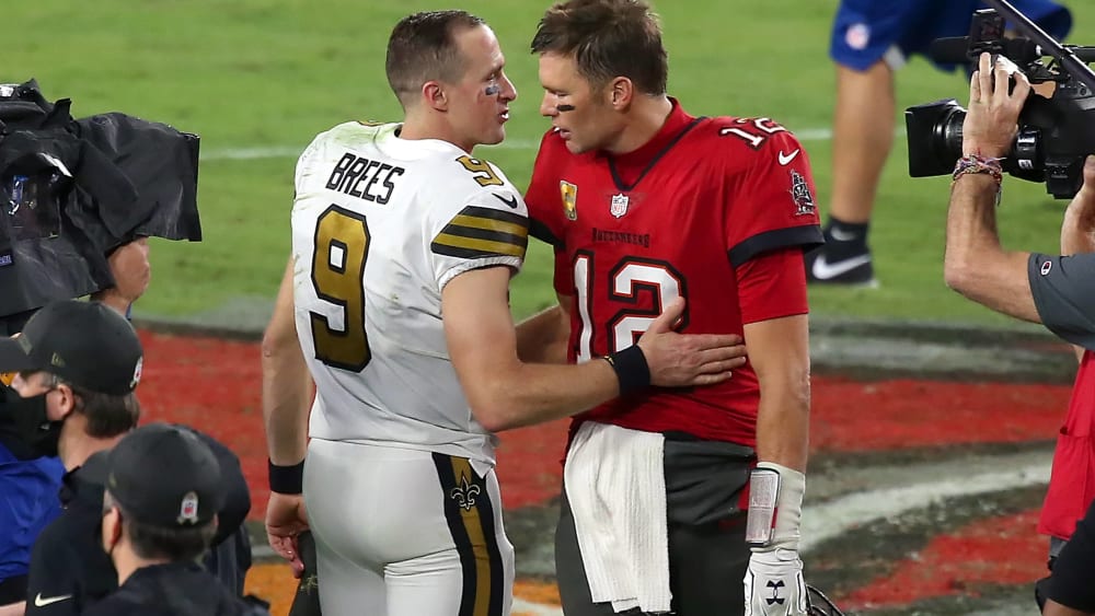 Werden sich in dieser Saison schon zum dritten Mal begegnen - allerding zum ersten Mal überhaupt in den Play-offs: Saints-Legende Drew Brees (links) und Bucs-Star Tom Brady.