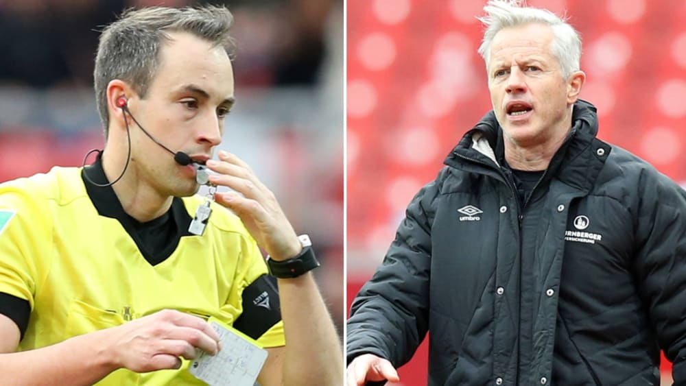 Standen nach dem Schlusspfiff in Nürnberg im Blickfeld: Referee Patrick Alt (li.) und Club-Coach Jens Keller.