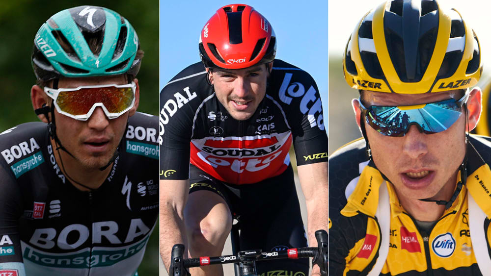 Drei von 33 deutschen Profis der WorldTour-Saison 2021: Lennard Kämna, John Degenkolb und Tony Martin (v. l.).