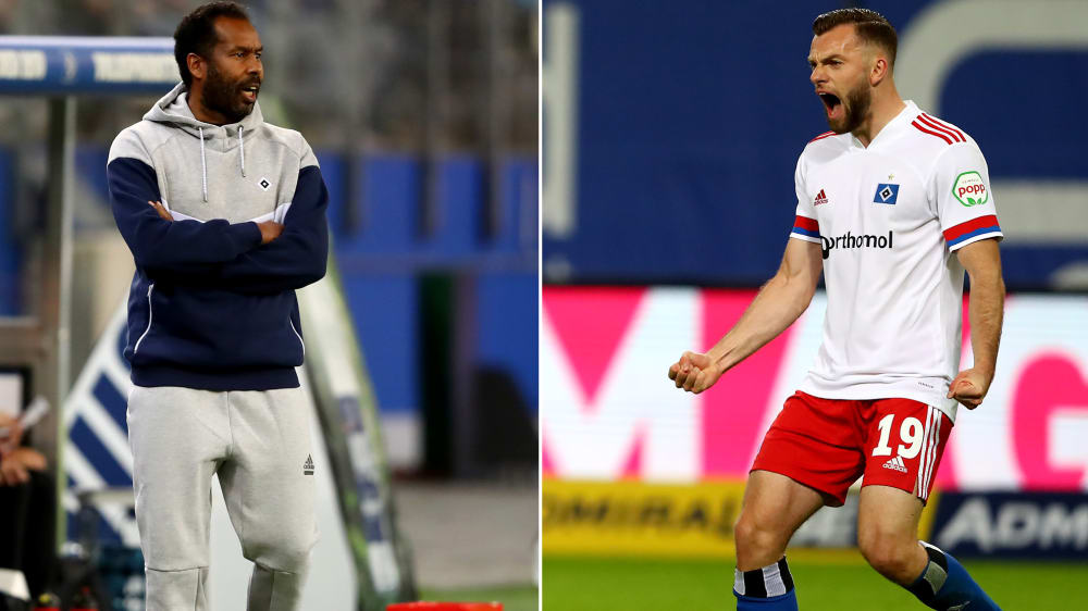 Zwei Garanten für den guten HSV-Start: Coach Daniel Thioune (l.) ist mit Manuel Wintzheimer zufrieden.