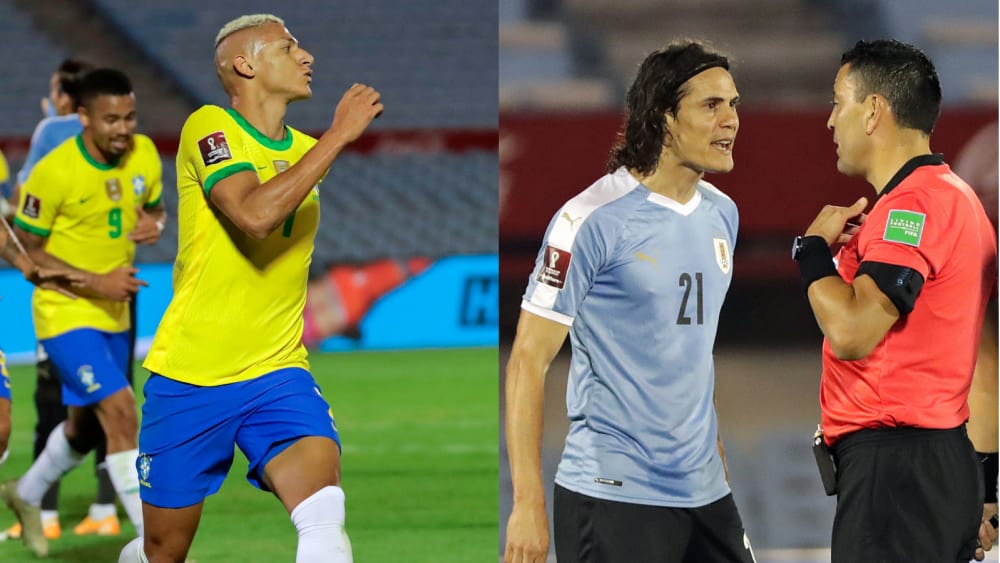 Freude hier, Frust da: Richarlison (li.) und Edinson Cavani.
