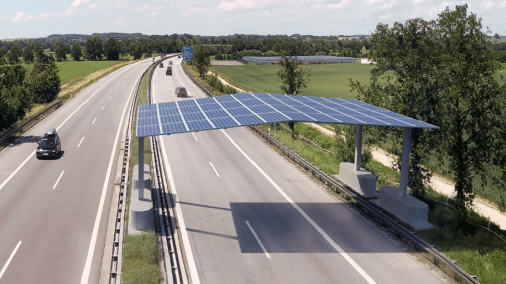 Strom vom Dach: So könnte das Photovoltaik-Konstrukt die Autobahn überspannen.