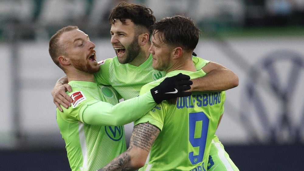 Glückliche Wölfe: Maximilian Arnold, Renato Steffen und Wout Weghorst (v.l.) beim Torjubel.