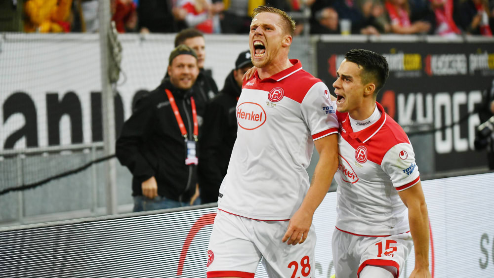 Torschützen unter sich: Rouwen Hennings (#28) und Erik Thommy schossen F95 zum Derbysieg.
