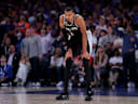 Jun 10, 2026; New York, New York, USA; San Antonio Spurs forward Victor Wembanyama (1) reacts during the fourth quarter of game four of the 2026 NBA Finals against the New York Knicks at Madison Square Garden. Mandatory Credit: Brad Penner-Imagn Images