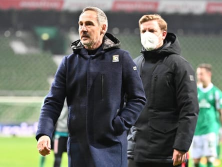 Frankfurts Trainer Adi Hütter und Bremens Coach Florian Kohfeldt