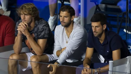 Testado positivamente: Grigor Dimitrov, aqui com Sascha Zverev (à esquerda) e Novak Djokovic (à direita).