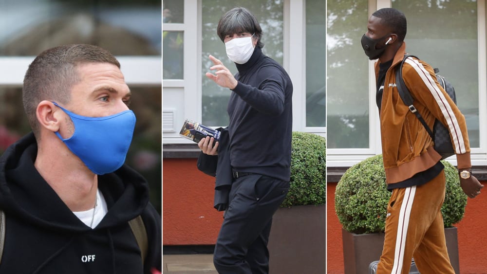 Bei der Ankunft im Stuttgarter Wald-Hotel: Robin Gosens, Bundestrainer Joachim Löw und Antonio Rüdiger.
