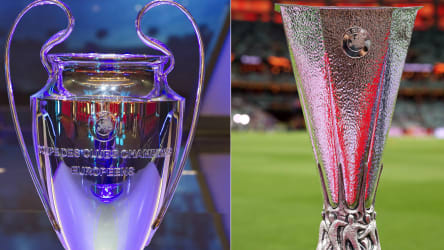 Die Trophäen der Champions League und Europa League.