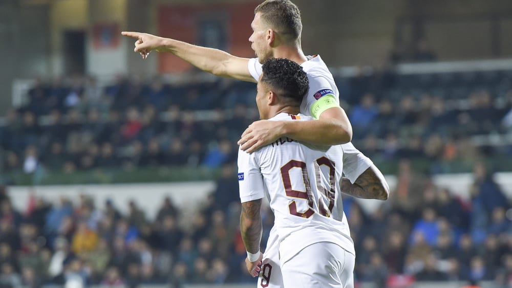 Torschützen der Roma unter sich: Kapitän Edin Dzeko und Flügelflitzer Justin Kluivert.