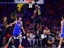 May 11, 2026; Los Angeles, California, USA; Los Angeles Lakers forward LeBron James (23) dunks for the basket against the Oklahoma City Thunder during the second half in game four of the second round of the 2026 NBA Playoffs at Crypto.com Arena. Mandatory Credit: Gary A. Vasquez-Imagn Images