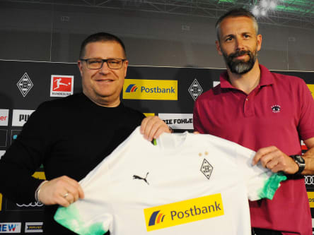 "Sonst hätte ich Marco nicht bekommen": Max Eberl und Marco Rose bei der Trainervorstellung Ende Mai 2019.