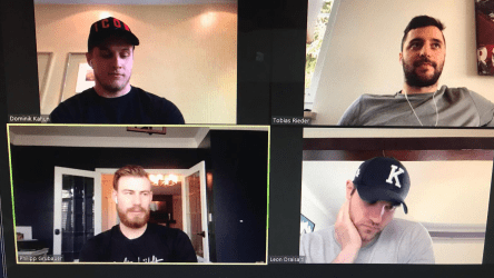 "Moderne Kommunikation": Kahun, Rieder, Grubauer und Draisaitl in der Videokonferenz.