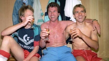Hansi Dorfner, Trainer Jupp Heynckes und Hansi Flick.