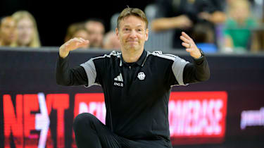 Bundestrainer Trainer Olaf Lange (Deutschland) Gestik, Geste. Basketball Frauen Test Länderspiel, Deutschland - Türkei am 27.08.2026 in Köln Deutschland LanxessArena *** National Team Coach Olaf Lange, Germany; gestures, basketball, women s friendly international, Germany vs. Turkey on August 27, 2026, in Cologne, Germany, at the LanxessArena