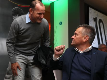 HeikoHerrlich und Unterhachings Präsident Manfred Schwabl.