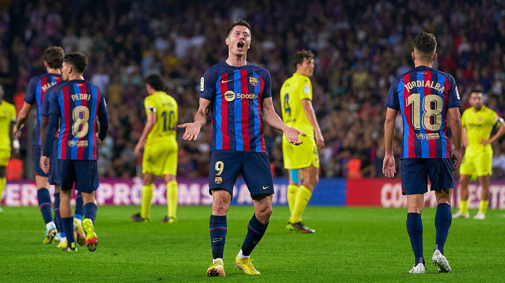 Robert Lewandowski celebrates one of his goals against Villareal.