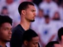 May 26, 2026; Oklahoma City, Oklahoma, USA; San Antonio Spurs forward Victor Wembanyama (1) before game five of the western conference finals for the 2026 NBA playoffs against the Oklahoma City Thunder at Paycom Center. Mandatory Credit: Alonzo Adams-Imagn Images