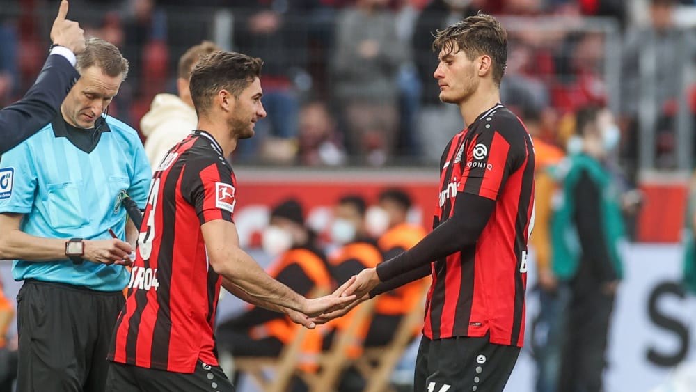 Lucas Alario and Patrik Schick (right) stay in Leverkusen during the international break.