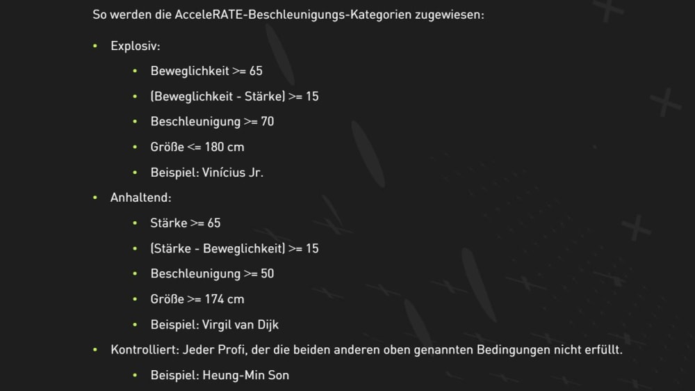 Die Bedingungen und Beispiele der Beschleunigungstypen in der Übersicht.