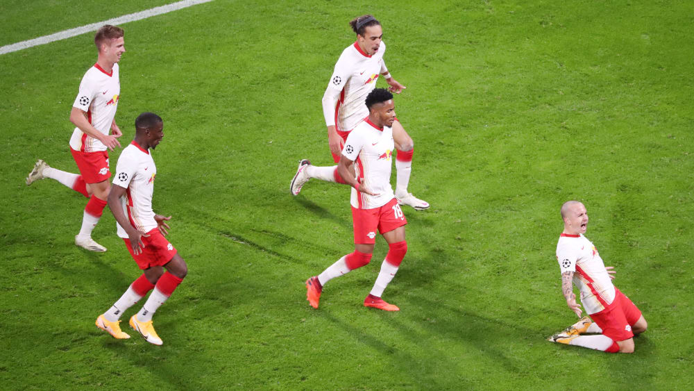 Keiner kann ihn einfangen: Leipzigs Angelino (ganz rechts) überragte zum Champions-League-Auftakt.