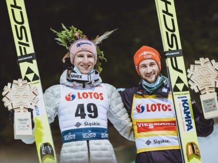 Wisla: Karl Geiger (l.) wurde Zweiter hinter Markus Eisenbichler.