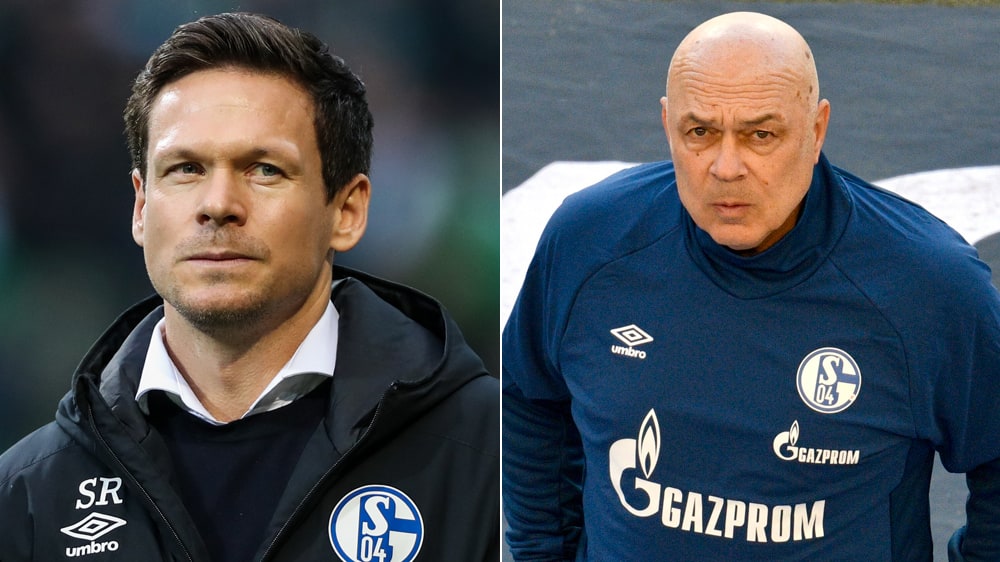 Ernste Mienen: Schalkes Teamkoordinator Sascha Riether und Trainer Christian Gross.