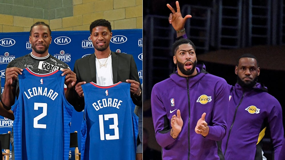 Kawhi Leonard, Paul Goerge, Anthony Davis und LeBron James.