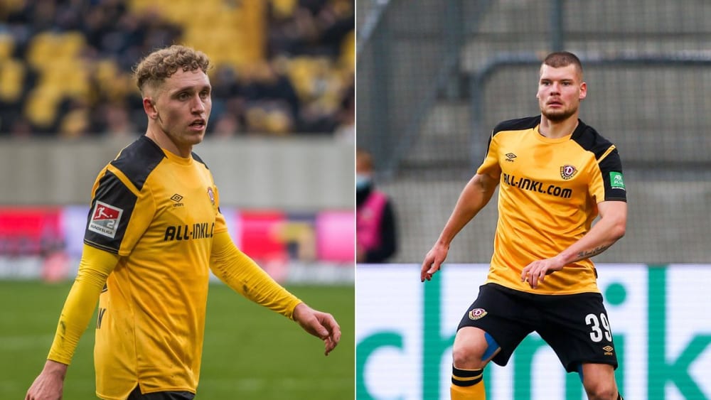 Fehlen Dynamo Dresden coronabedingt gegen Jahn Regensburg: Luca Herrmann (li.) und Kevin Ehlers.