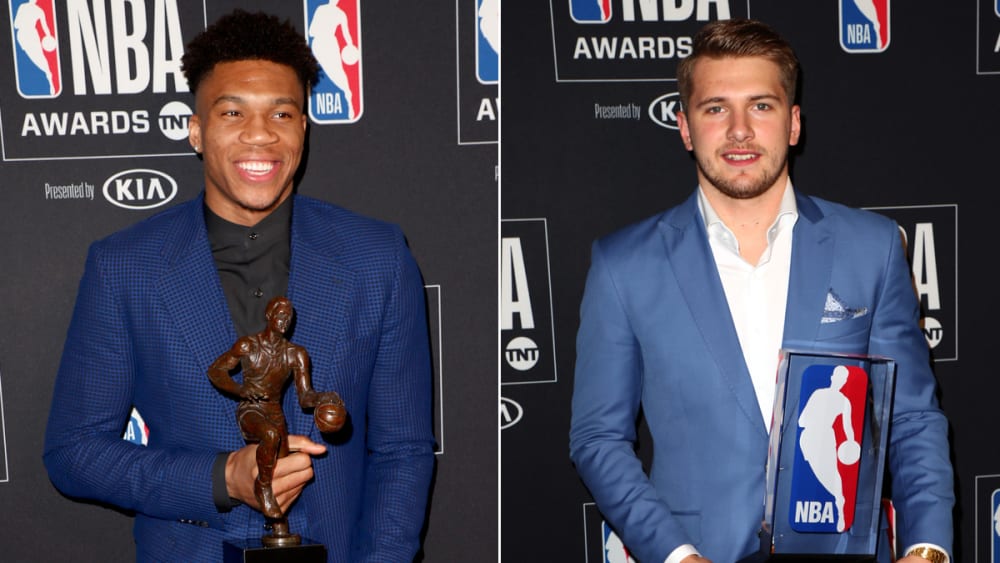 Giannis Antetokounmpo, Luka Doncic (re.)